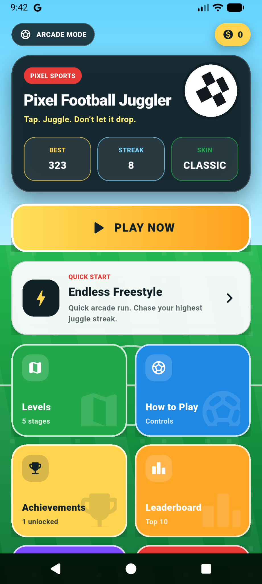 Pixel Football Juggler main menu screenshot